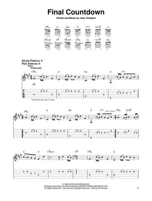 Final Countdown - Europe (Easy Guitar with TAB)