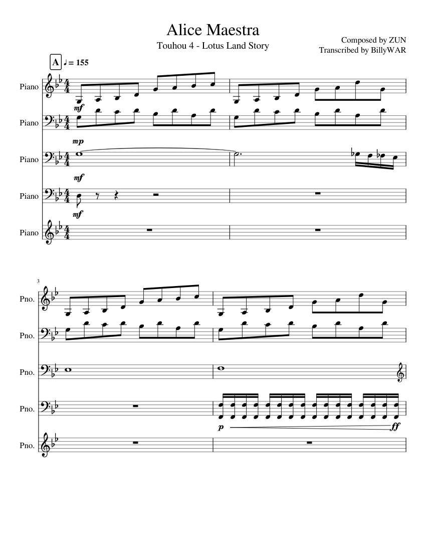 Alice Maestra - ZUN Sheet music for Piano (Mixed Quintet