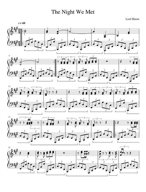 The Night We Met - Lord Huron (Piano)