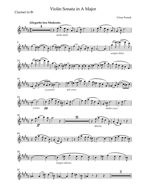Violin Sonata in A Major (Arr. Bernardo Thronicke) - César Franck (Clarinet Solo)