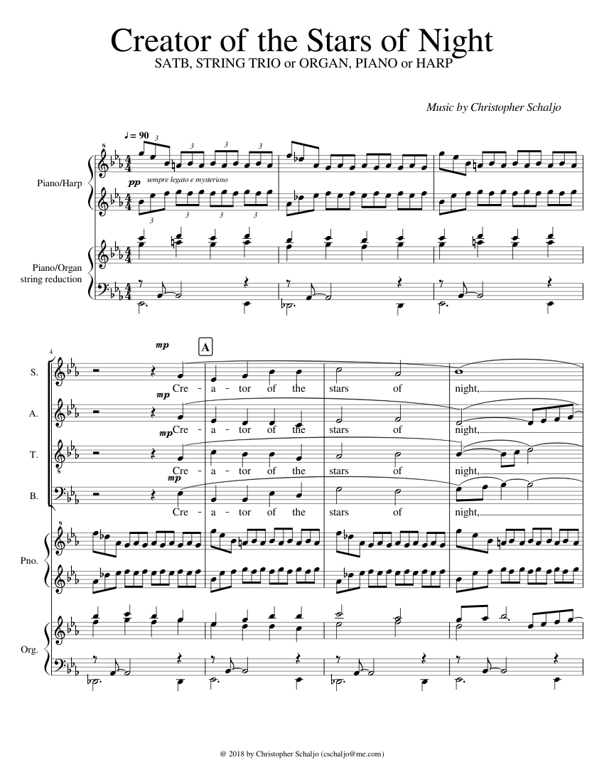 Creator of the Stars of Night Sheet Music for Piano, Soprano, Alto ...