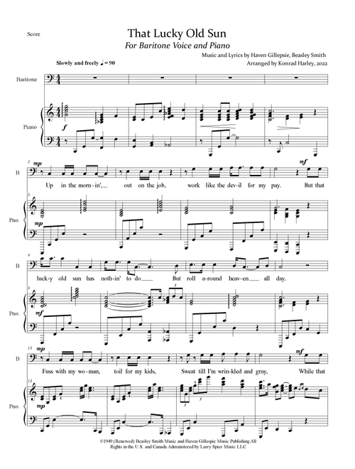 That Lucky Old Sun (Arr. Konrad Harley) - Pat Boone (Piano Vocal)