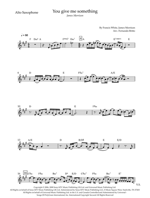 You Give Me Something (Arr. Fernando Britto) - James Morrison (Alto Sax Solo)