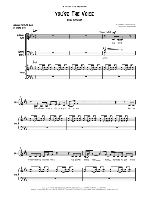 You're The Voice (Arr. Kirstie Smith) - John Farnham (Choral, SATB divisi)