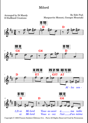 Play Official version of Milord Sheet Music by Édith Piaf for Piano ...