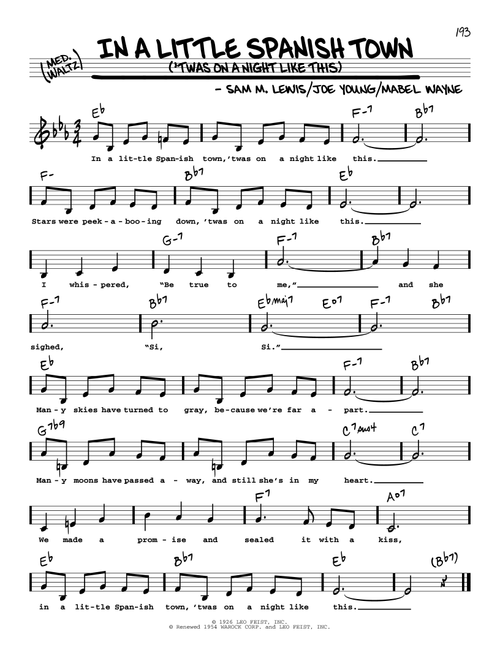 In A Little Spanish Town ('Twas On A Night Like This) (Low Voice) - Joe Young (Real Book - Melody-Chords-Lyrics)
