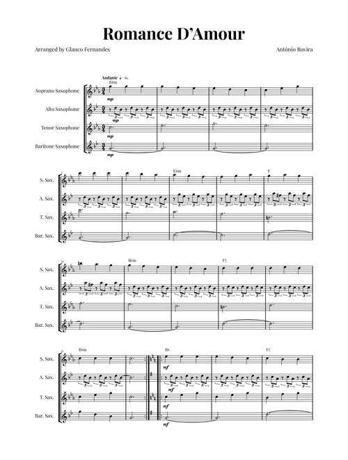 Spanish Romance (Romanza - Romance D'Amor) - Exclusive Sheet Music Arrangement (Arr. Glauco Fernandes) - Traditional (Woodwind Ensemble)
