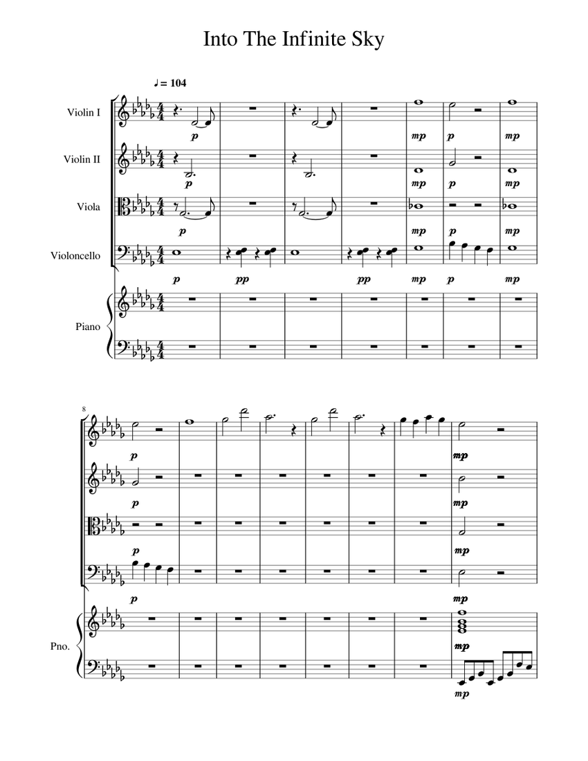 Into The Infinite Sky Sheet Music for Piano, Violin, Viola, Cello ...