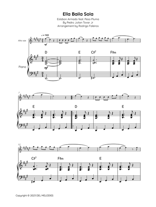 Ella Baila Sola (Arr. Rodrigo Faleiros) - Pedro Julian Tovar Jr (Alto Sax and Piano)