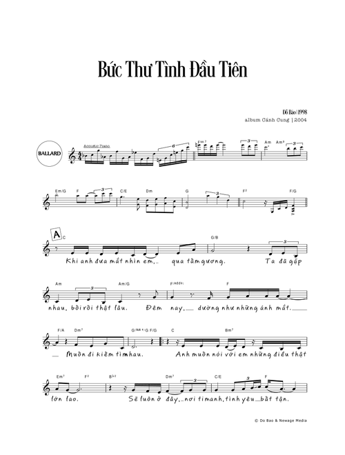 Bức Thư Tình Đầu Tiên (piano reduction, vocal & chords) (Arr. Do Bao) (Piano Vocal)
