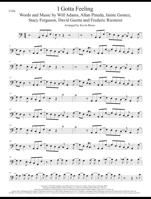 I Gotta Feeling (Arr. Kevin Busse) - The Black Eyed Peas (Cello Solo)