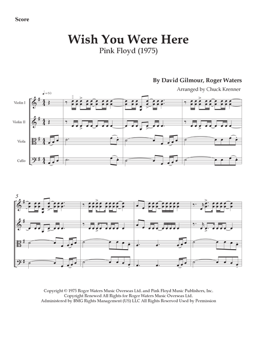 Wish You Were Here (Arr. Chuck Krenner) - Pink Floyd (String Quartet)