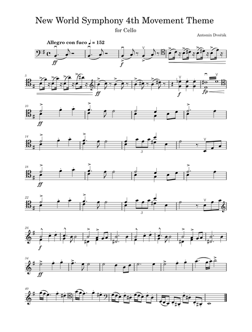 New World Symphony - Antonín Dvořák - 4th Movement Theme Cello