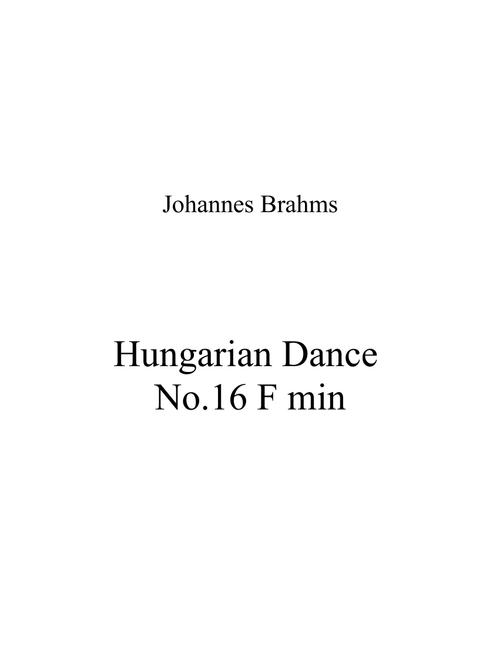 Johannes Brahms - Hungarian Dance No 16 F min (Arr. Patrizia Luraschi) (Piano Solo)