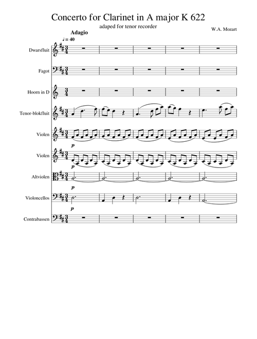 Concerto for Clarinet in A major K 622 - for recorder