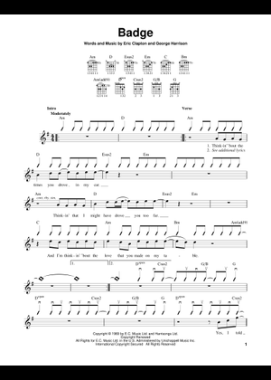 Badge – Eric Clapton / Cream Sheet Music with Chords for Piano (Solo ...