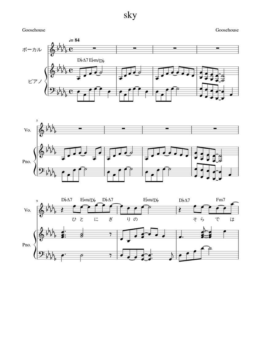 sky Sheet Music for Piano, Vocals (Piano-Voice) | MuseScore.com