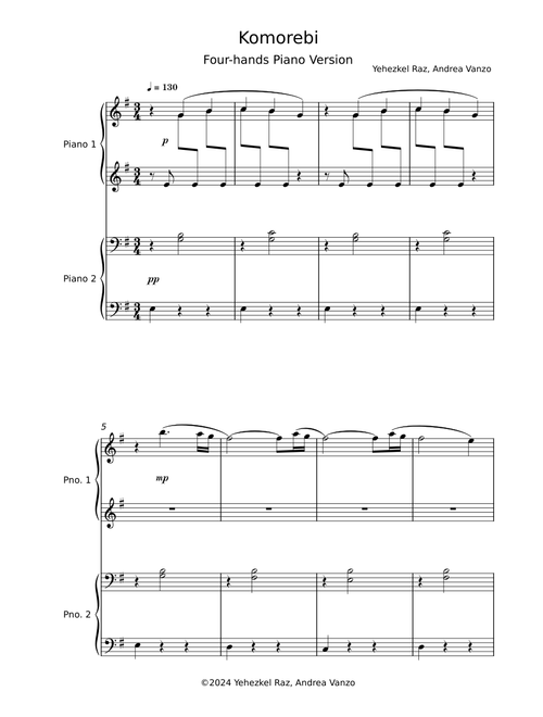 Komorebi - Four Hands Piano Version – Yehezkel Raz, Andrea Vanzo