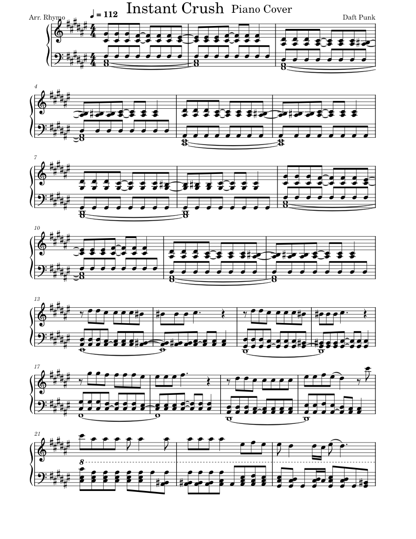 Instant crush – Daft Punk Instant Crush Sheet Music for Piano