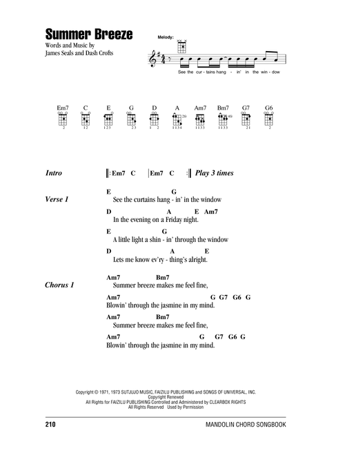 Summer Breeze - Seals & Crofts (Mandolin Chords-Lyrics)