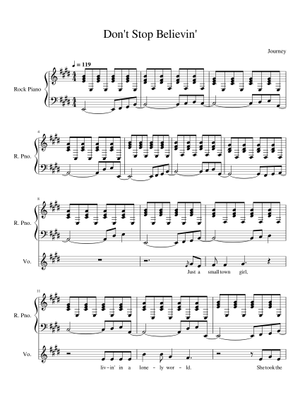 Types of don't stop believin piano sheet music to choose from