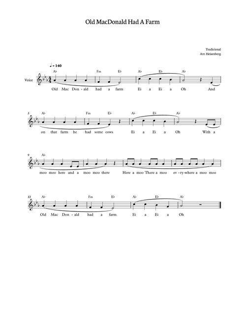 Old MacDonald Had a Farm for voice in Eb major (Arr. Heisenberg) - Tradicional (Lead Sheet - Fake Book)