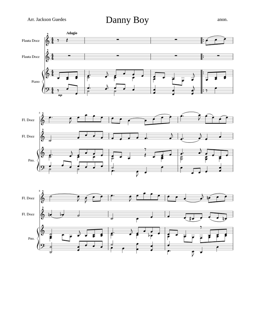 Danny Boy Sheet music for Piano, Recorder (PianoVoice)