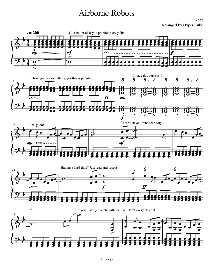 Airborne Robots - F-777, Ludicrous Speed Sheet Music for Piano