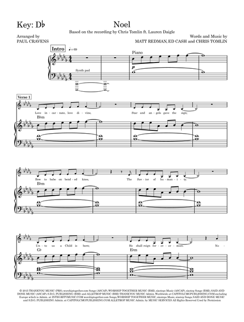 Noel (Arr. Paul Cravens) - Ed Cash, Matt Redman, Chris Tomlin (Piano Vocal)