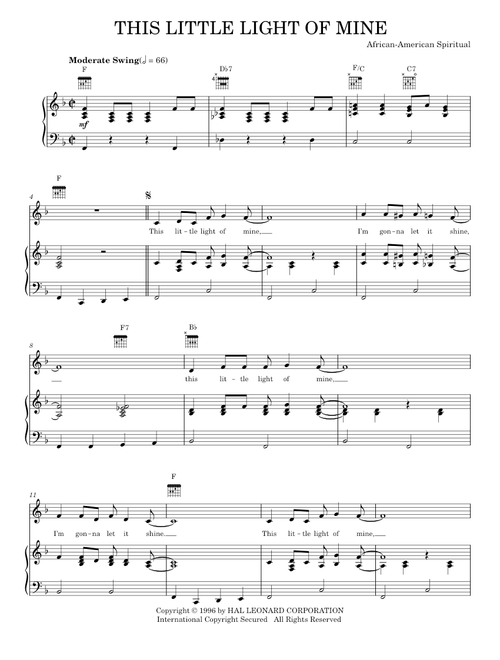 This Little Light Of Mine - African-American Spiritual, Traditional (Piano-Vocal-Guitar)