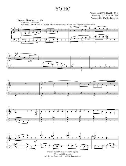 Yo Ho! - George Bruns, Xavier Atencio (Piano Solo)