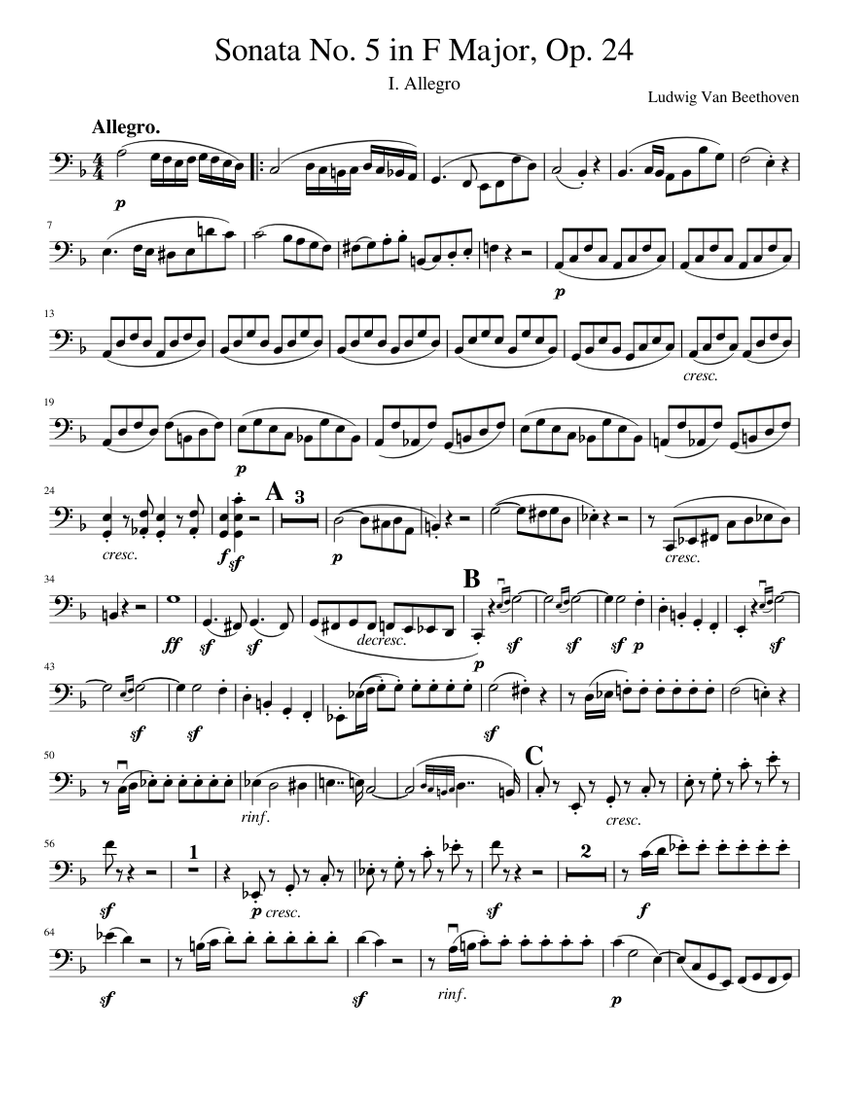 Spring Sonata (Cello Solo) Sheet Music for Cello (Solo