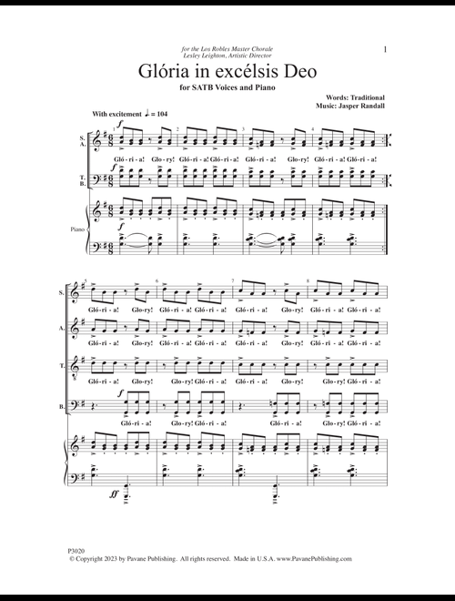 Gloria in Excelsis Deo - Jasper Randall, Traditional (Choral, SATB Divisi)