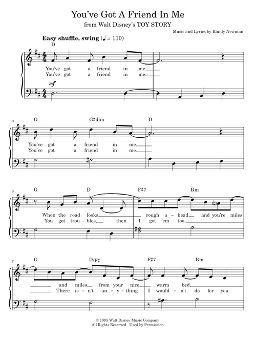 You've Got A Friend In Me (from Toy Story) - Randy Newman, Toy Story Movie (Easy Piano)