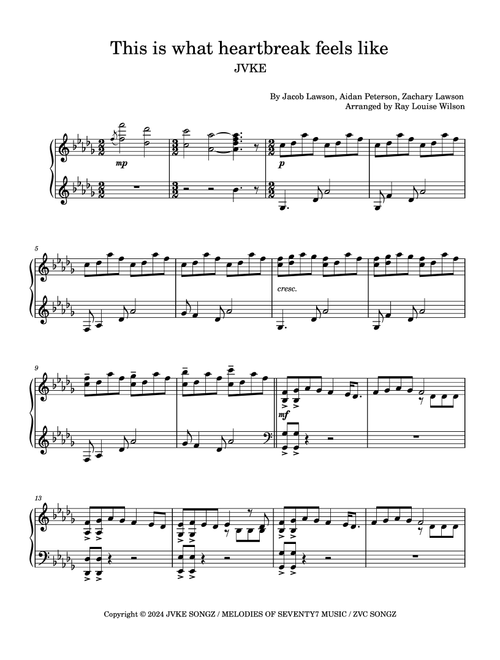 This Is What Heartbreak Feels Like (Arr. Ray Louise Wilson) - Jvke (Piano Solo)