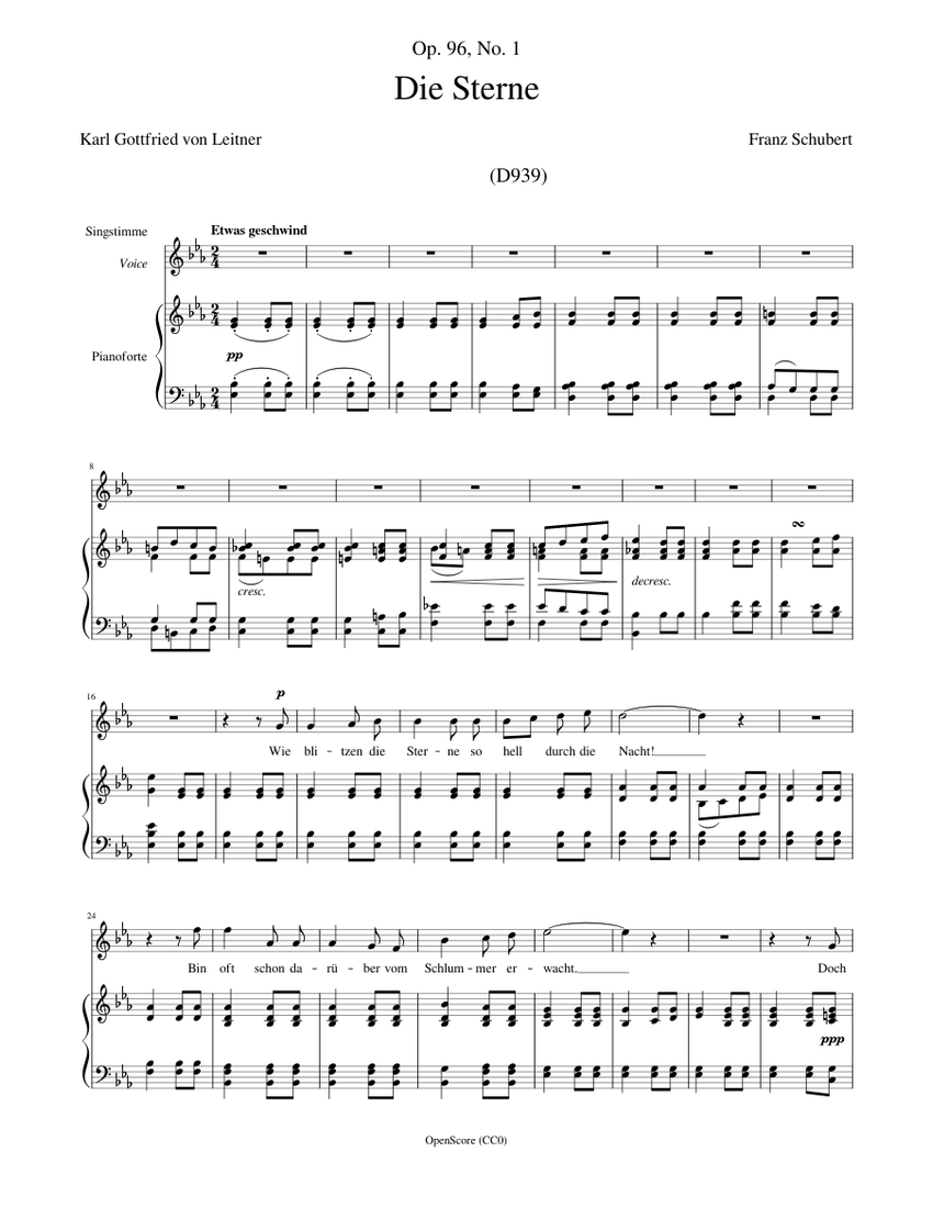 Schubert, Franz - 4 Lieder, Op.96, No. 1 - Die Sterne Sheet