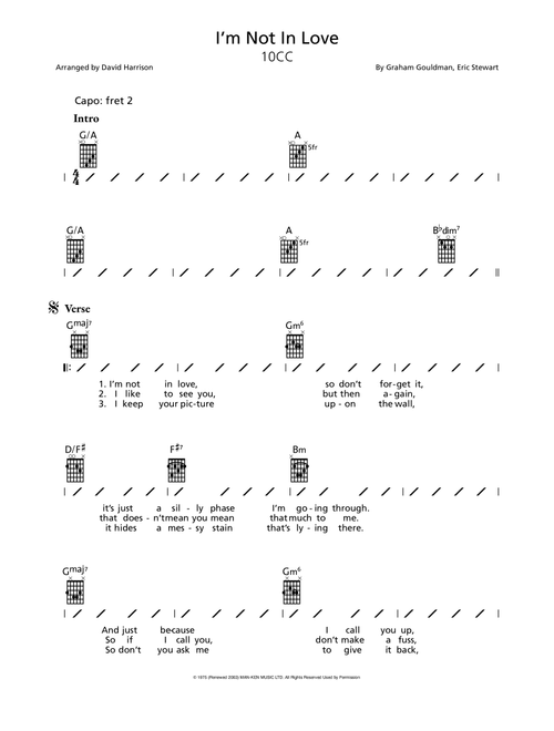 I'm Not In Love (Arr. David Harrison) - 10Cc (Guitar Chords-Lyrics)