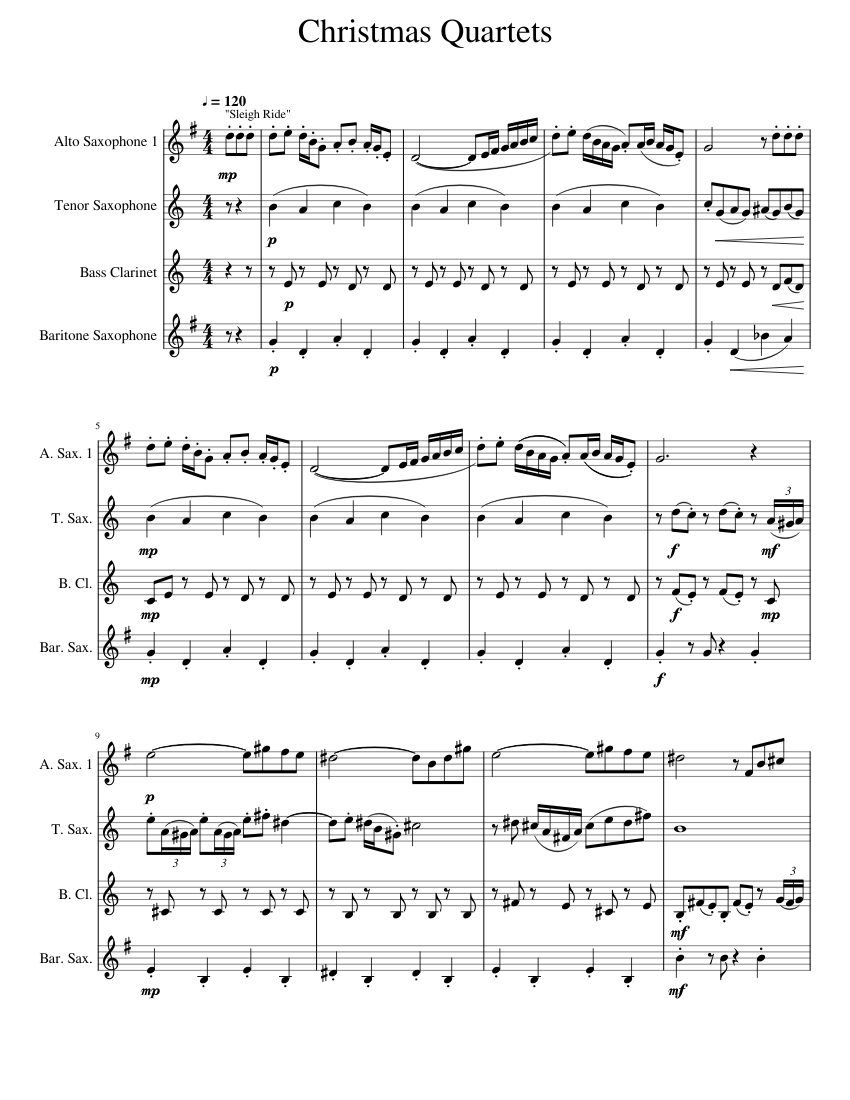 Christmas_Quartets sax quartets Sheet music for bass