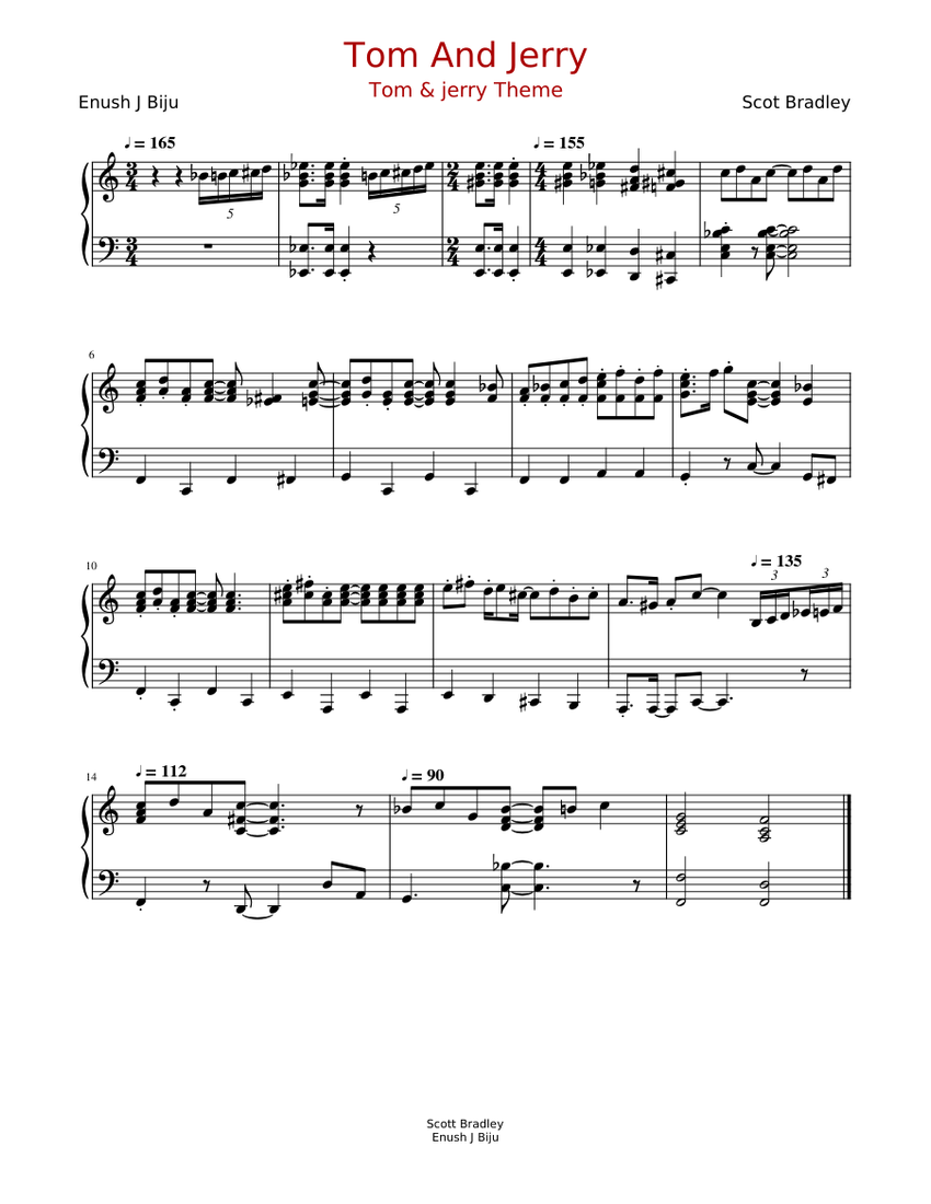 Tom and Jerry Theme- Tom and Jerry (Piano) Sheet Music for