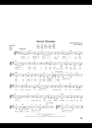Play Official version of Sweet dreams Sheet Music by Patsy Cline