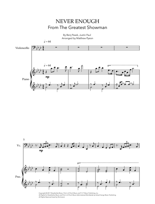 Never Enough (Arr. Matthew pyeon) - Benj Pasek, Justin Paul (Cello and Piano)