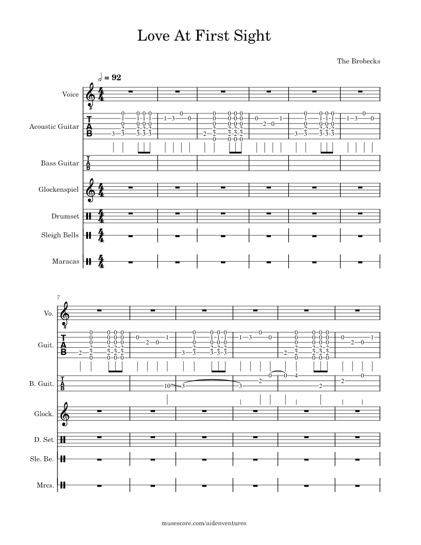 Love At First Sight The Brobecks Sheet music for Vocals, Glockenspiel