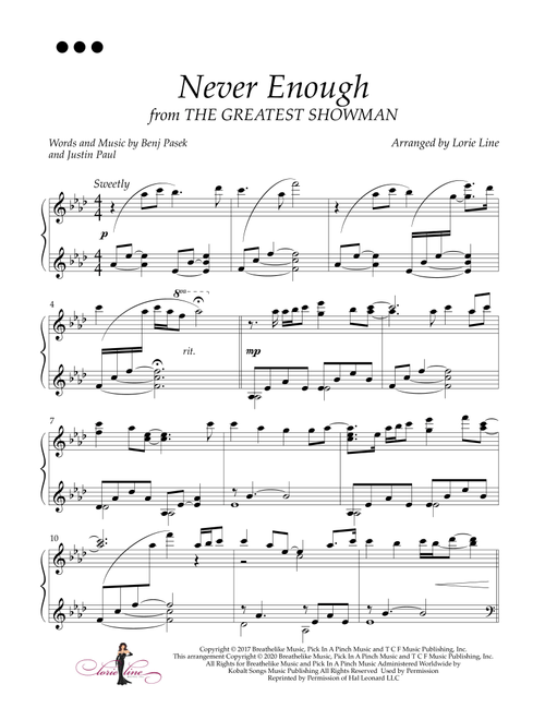 Never Enough (Arr. Lorie Line) - Benj Pasek, Justin Paul (Piano Solo)