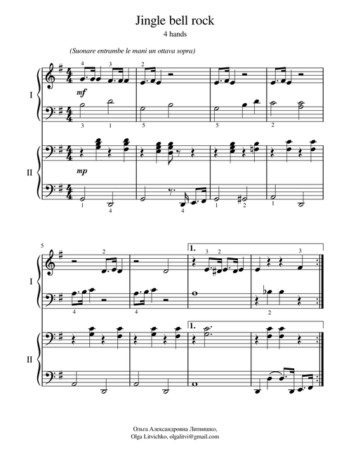 Jingle bells rock, 4 hands, arr. Olga Litvichko