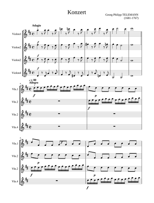 Telemann concerto pour 4 violons