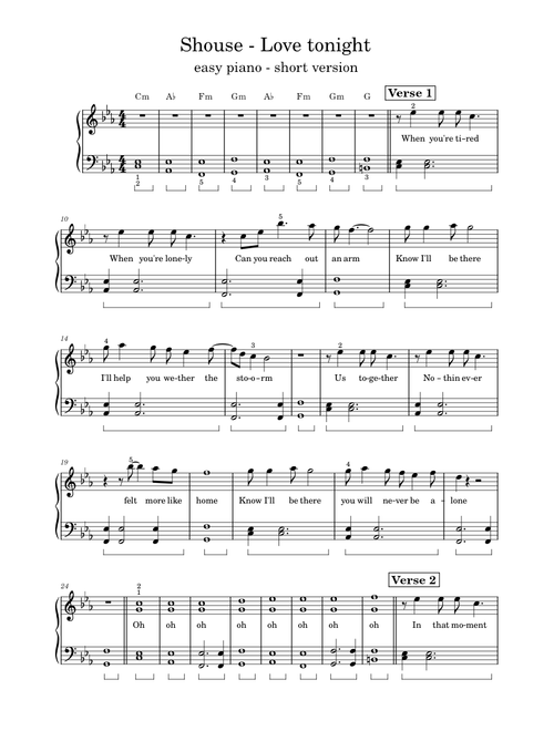 Shouse - Love tonigt- Easy piano