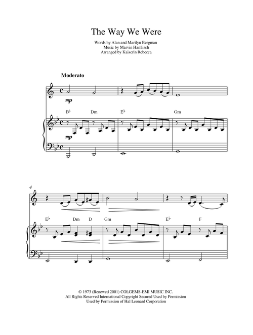 The Way We Were (Arr. Kaiserin Rebecca) - Barbra Streisand (Trumpet and Piano)