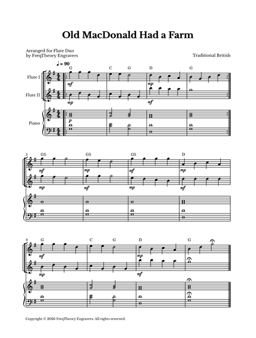 Old MacDonald Had a Farm - For Flute Duet (Arr. FreqTheory Engravers) - Traditional British (Flute Duet)