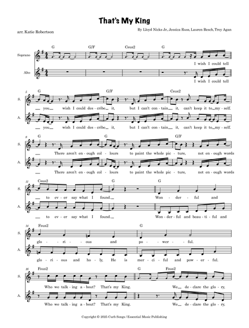 That's My King (Arr. Katie Robertson) - Bridge Worship (Choral, SA)