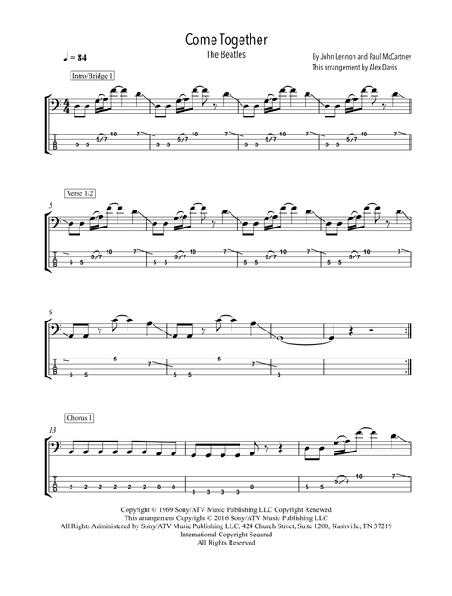 Come Together (Arr. Alex Davis) - The Beatles (Bass Tab)